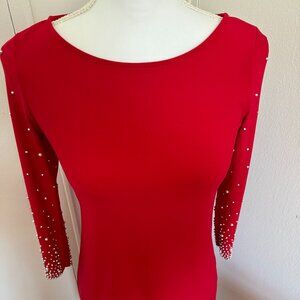Christmas Dress with Pearls Long Sleaves